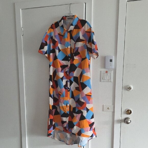 SHEIN Dresses & Skirts - Multicolor Geometric Shirt Dress Sloght Ling Sleeves